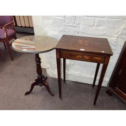 308 - Mahogany astragal glazed top standing corner cabinet, 19th Century mahogany single drawer side table... 