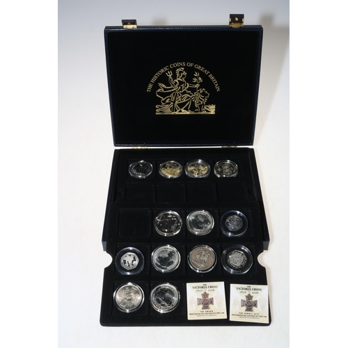 31 - The Historic Coins of Great Britain cased coinage including Britannia one ounce silver 1998, 2000, 2... 