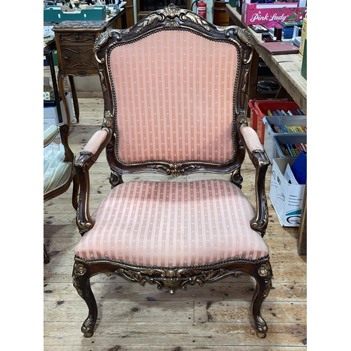 348 - French part gilt painted open armchair.