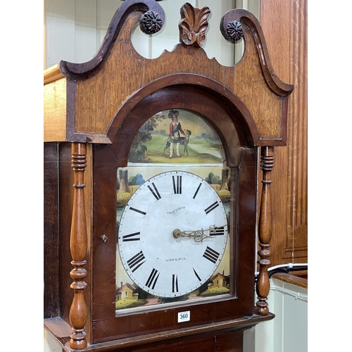 360 - Antique oak and mahogany 30 hour longcase clock having painted arched dial, signed Smith & Hind, Sto... 