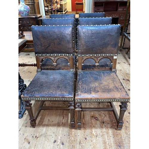 378 - Set of six 18th/19th Century European studded hide dining chairs (evidence of woodworm, possibly tre... 