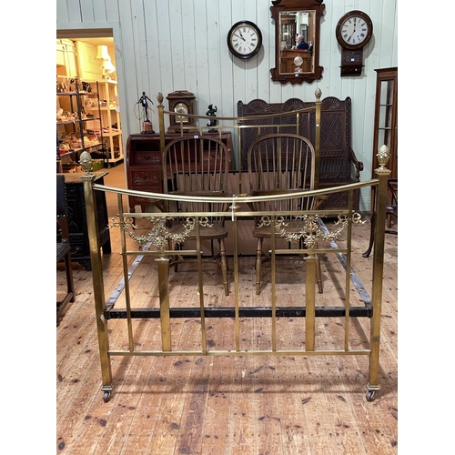 381 - Late Victorian satin brass double bedstead.