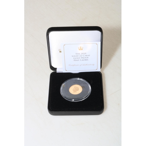 4 - Jubilee Mint - The 2020 solid 22 carat gold proof half laurel in box with COA.