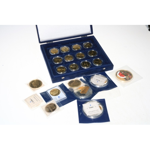 47 - A good large collection of gold plated, silver plated commemorative coins inc USA supersize Liberty ... 