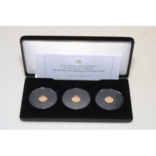 7 - Jubilee Mint - The Royal Milestones Solid Gold Proof Quarter Sovereign Collection in box with COA.