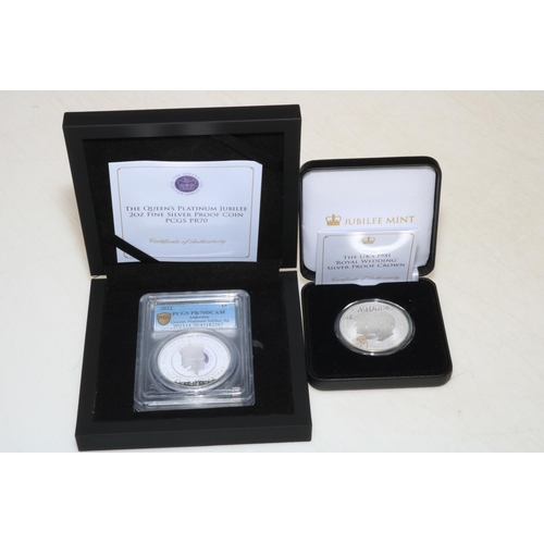 8 - Jubilee Mint - The UK's 1981 Royal Wedding silver proof crown and The Queen's Platinum Jubilee 2oz £... 