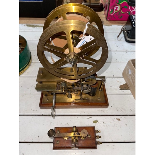 153 - Vintage wind-up telegraph circa 1870 by Hasler, Berne, Switzerland, 35cm high, and a Morse key.