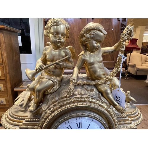 115 - Good 19th Century French ormolu and porcelain panel mantel clock, the striking movement with dial si... 