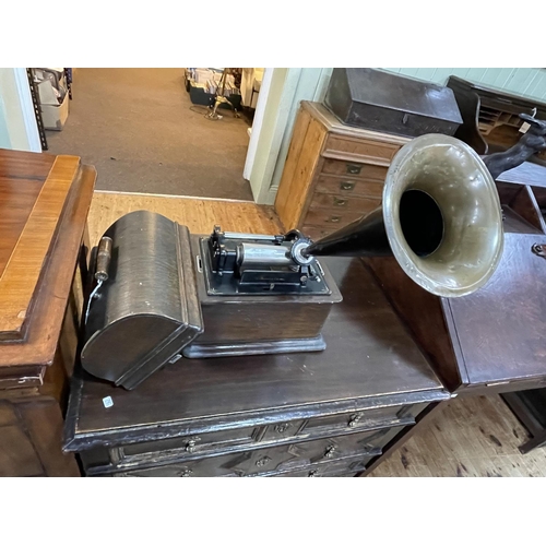 116 - Thomas A. Edison phonograph with horn and sixty five cased cylinders.