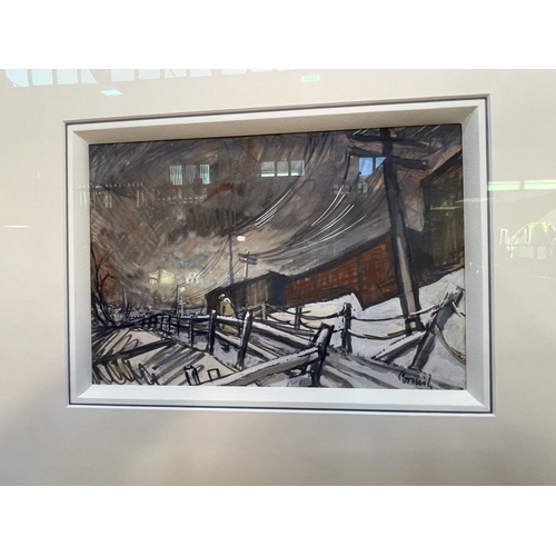 317 - WITHDRAWN

Norman Cornish (1919-2014), Pit Road Under Snow, mixed media, signed, image 19cm by 27cm.... 