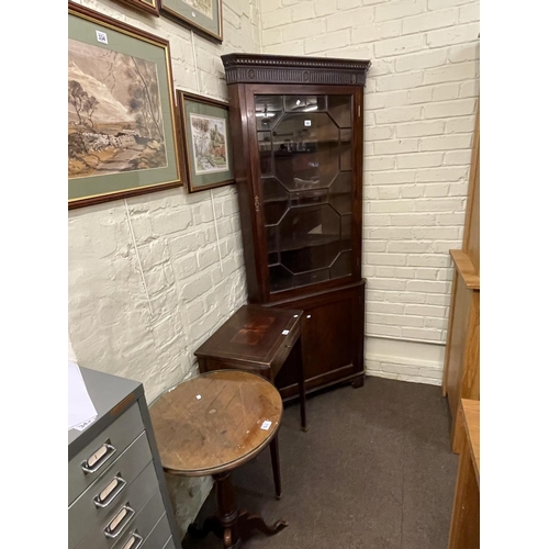 342 - Mahogany astragal glazed top standing corner cabinet, 19th Century mahogany single drawer side table... 