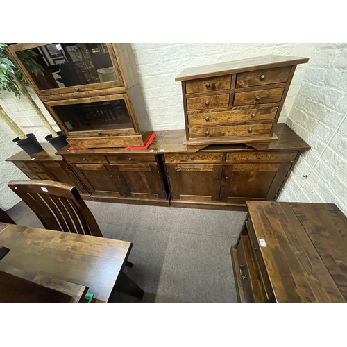 344 - Laura Ashley eight piece hardwood dining suite comprising pair of two door sideboards, six drawer si... 