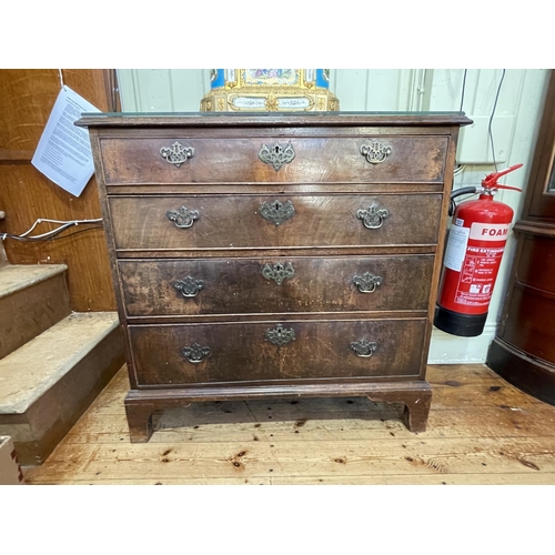 394 - Georgian mahogany chest of four long graduated drawers on bracket feet, 83.5cm by 86cm by 45cm.