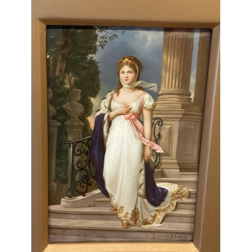 134 - Vienna KPM porcelain plaque painted with elegant portrait of Queen Louise of Prussia after Gustav Ri... 