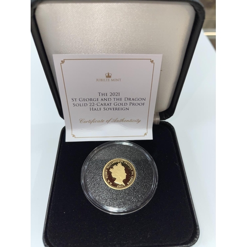 153 - 2021 St. George and The Dragon proof half sovereign with COA and boxed.