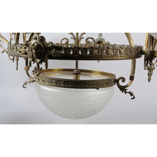 184 - Large ornate gilt metal six branch centre ceiling light.