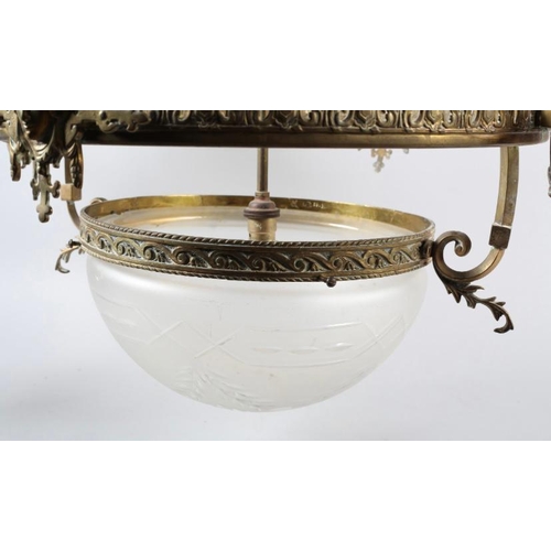 184 - Large ornate gilt metal six branch centre ceiling light.