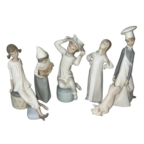 259 - Five Lladro figures including Cook in Trouble Boy Chef.