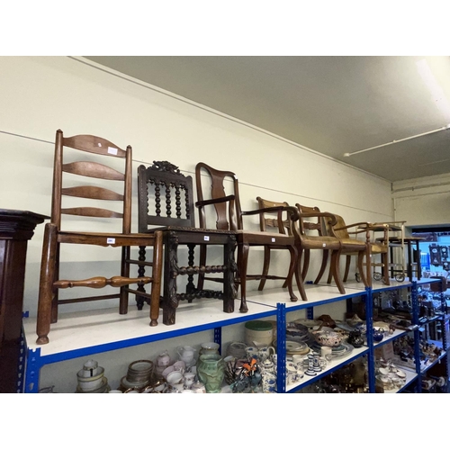 289 - Collection of six various chairs including Georgian carver and side chair, Victorian hall chair, lad... 