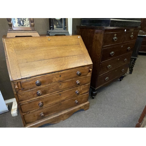 296 - Georgian oak chest of two short above three long drawers and Georgian four drawer bureau (2).