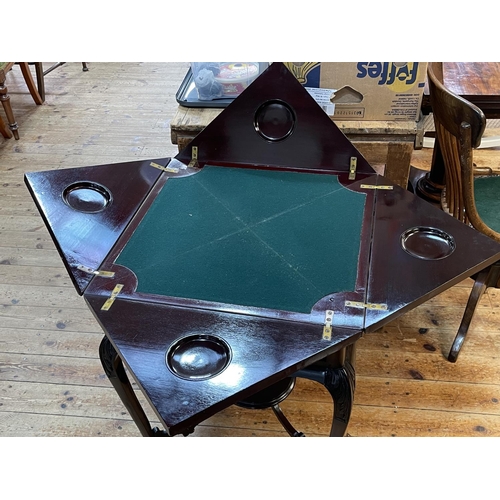 352 - Edwardian mahogany envelope card table having frieze drawer on cabriole legs, 75cm by 54.5cm by 54.5... 