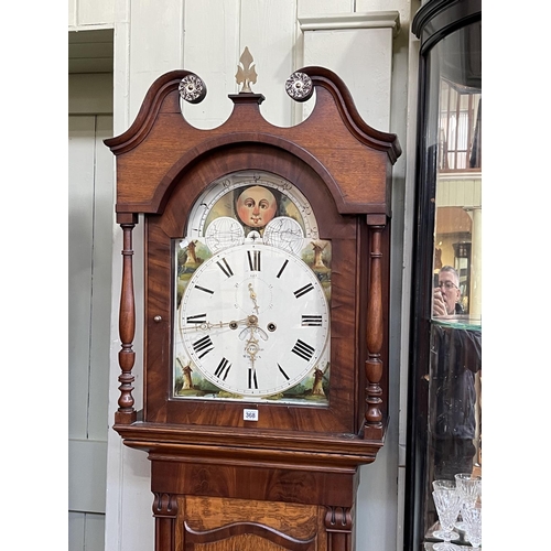 368 - Antique mahogany and oak eight day longcase clock having painted arched moon phase dial, signed Telf... 