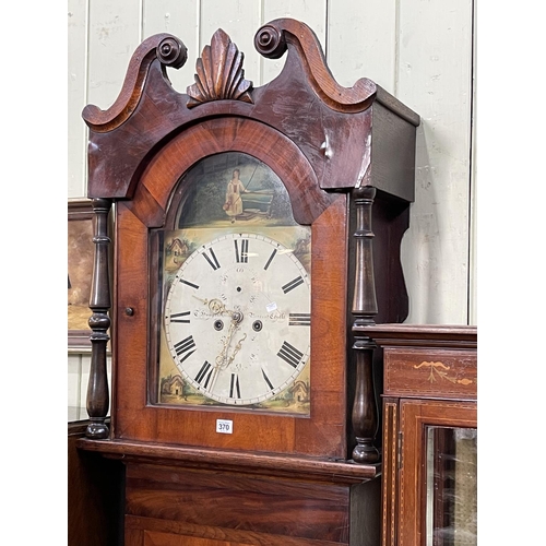 370 - Antique oak and mahogany eight day longcase clock having painted arched dial, signed Humphreys, Barn... 