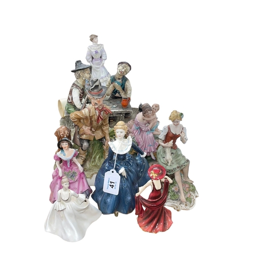 41 - Capo di Monte, Coalport and Royal Doulton figures (9).