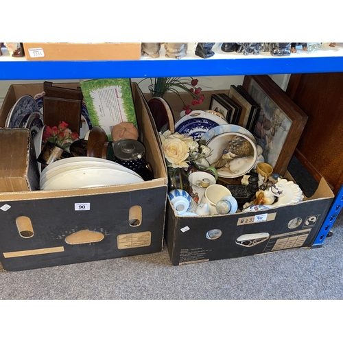 90 - Four boxes of assorted china and glass including Aynsley, etc.