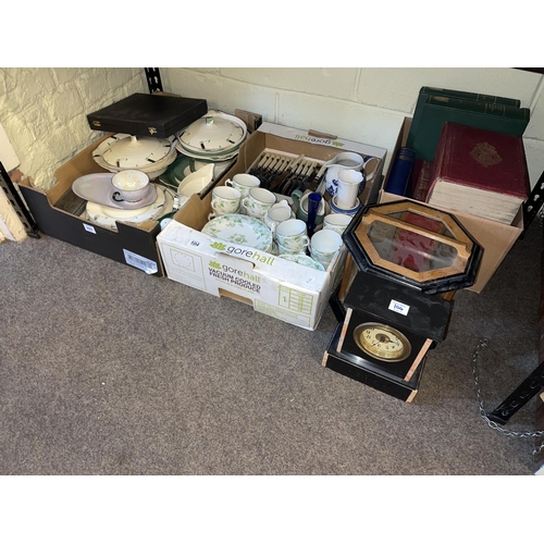 104 - Wileman part tea set, Myott & Sons part dinner set, cutlery, mirrors, slate clock, Goodwins toilet s... 