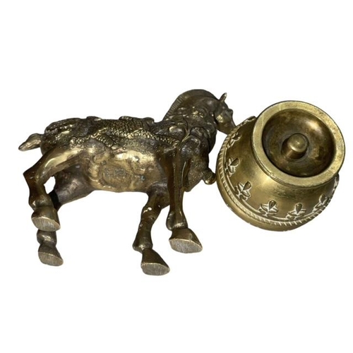 164 - Chinese brass horse with embossed decoration and character mark to base, and a small bronze censor.