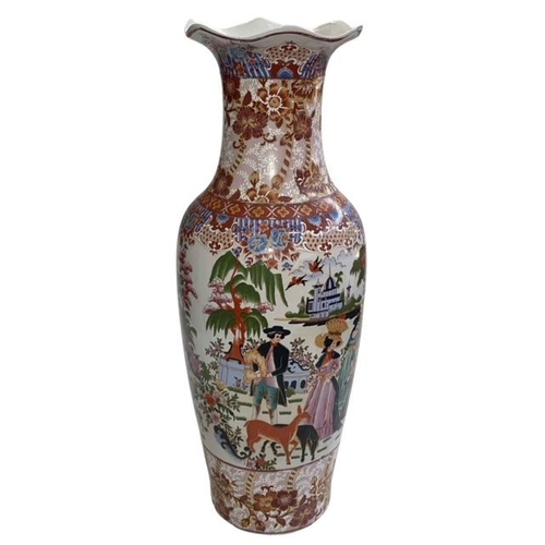 178 - Large Chinese vase decorated with figures and temples in floral landscape, 61.5cm.