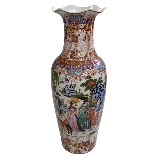 178 - Large Chinese vase decorated with figures and temples in floral landscape, 61.5cm.