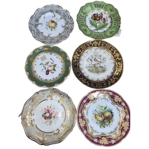 19 - Seven assorted porcelain plates depicting flowers, fruit and birds.