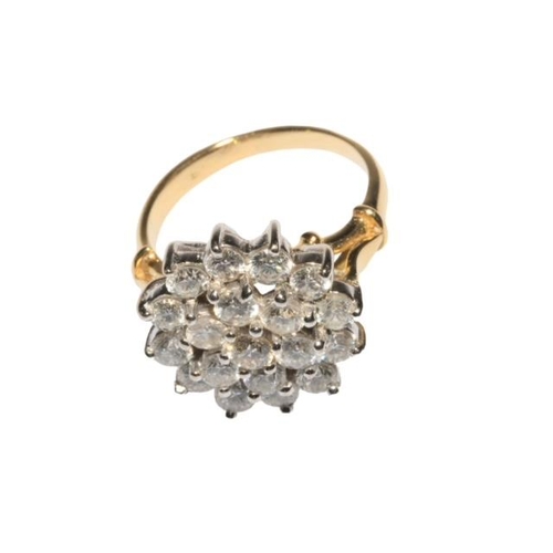 192 - Diamond cluster 18 carat gold ring, having tiered setting of 19 diamonds, total approximately 1.5-2 ... 