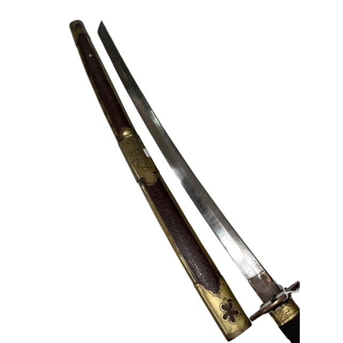 276 - Japanese sword and scabbard with silver crane decorated tsuba, blade signed, overall length 101cm.