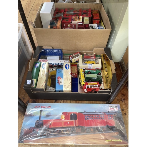 35 - Two boxes of Corgi and Matchbox model vehicles and Minicraft model kits 1872 Vulcan Saddleback locom... 