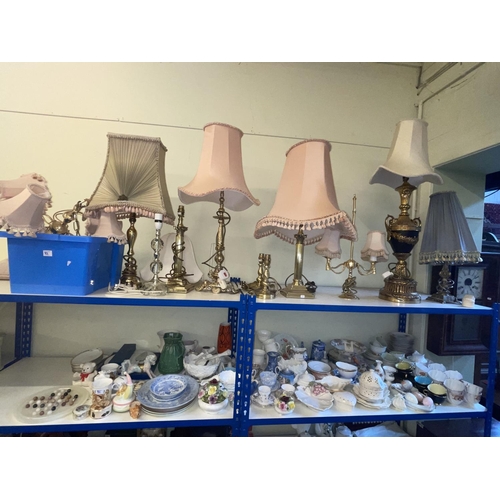 82 - Collection of table lamps, decorative porcelain, part teawares, etc.