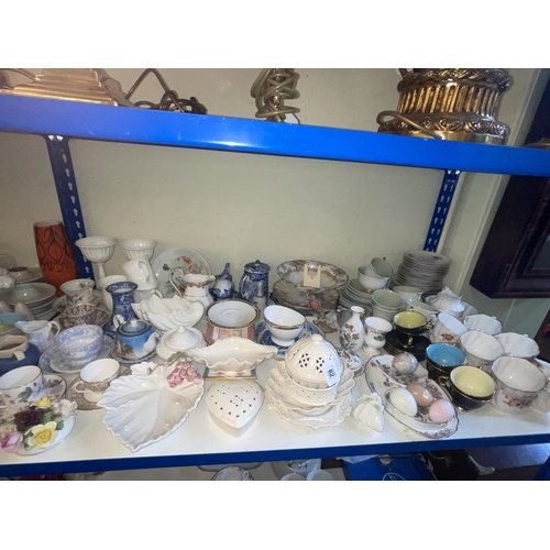 82 - Collection of table lamps, decorative porcelain, part teawares, etc.