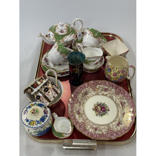 9 - Paragon Rockingham nine piece tea for two, Royal Winton cream jug, sugar bowl, Royal Worcester flora... 