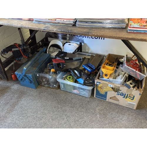 90 - Collection of tools, helmets, oil cans, etc.