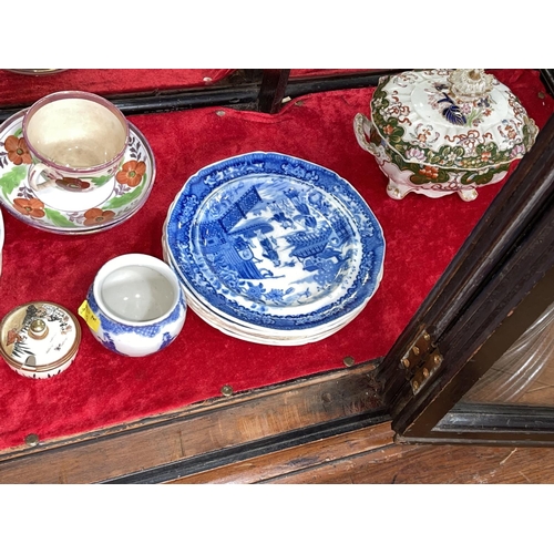 165 - Collection of Oriental china including blue and white plates, jardiniere, tureen, cup and saucer, et... 