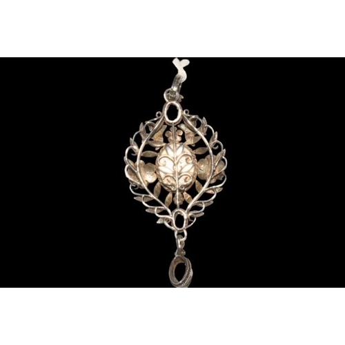 201 - Arthur & Georgie Gaskin pearl pendant, formed with birds and foliage, 5.5cm drop.