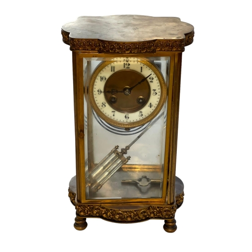 213 - Late 19th Century gilt four glass, eight day mantel clock, 29cm.