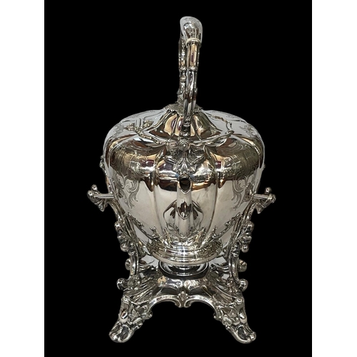 232 - Victorian silver plated spirit kettle, stand and burner, dated 1852 in cartouche, 39cm overall heigh... 