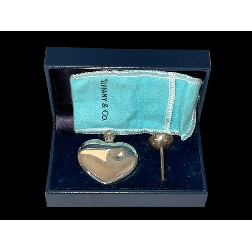 240 - Tiffany silver heart shaped scent bottle with funnel, boxed.