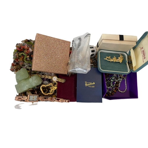 247 - Box of jewellery including gold ring and chain.