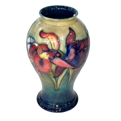 256 - Moorcroft Pottery Orchid vase, bearing impressed mark and painted initials, 23cm.