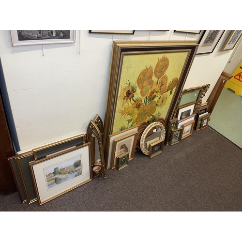 293 - Large collection of pictures and mirrors including local etchings.