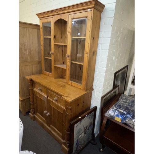 325 - Pine glazed door top dresser and needlework panel fire screen (2).